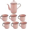 Bule Café Esmaltado 1,25 Litros e 6 Xícaras 400ml Tradicional Rosa - 1