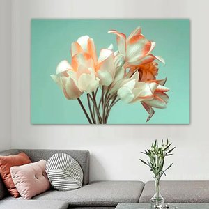 Quadro Decorativo Floral Fotografico Tulipa, Tela em Canvas na Horizontal Ideal para Ambiente de Sal