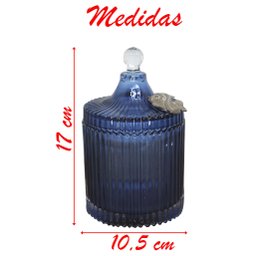 Bomboniere De Vidro Grosso Azul Com Detalhe Em Metal 17cm - 2