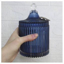 Bomboniere De Vidro Grosso Azul Com Detalhe Em Metal 17cm - 3