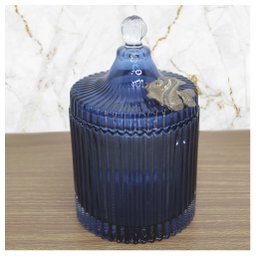 Bomboniere De Vidro Grosso Azul Com Detalhe Em Metal 17cm - 1