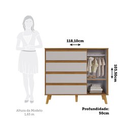 Cômoda Infantil com 1 Porta 4 Gavetas e Pés Palito Luly 100% MDF Espresso Móveis - 3