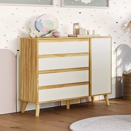 Cômoda Infantil com 1 Porta 4 Gavetas e Pés Palito Luly 100% MDF Espresso Móveis - 1