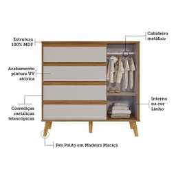 Cômoda Infantil com 1 Porta 4 Gavetas e Pés Palito Luly 100% MDF Espresso Móveis - 4