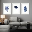 Ver imagem 2 de Kit 3 Quadros Grandes Flores Azuis - 60x48cm:moldura Preta