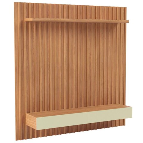 Painel Ripado para Tv 65 Pol 2 Gavetas 183cm Baraka D03 Freijó Off White - Lyam Decor