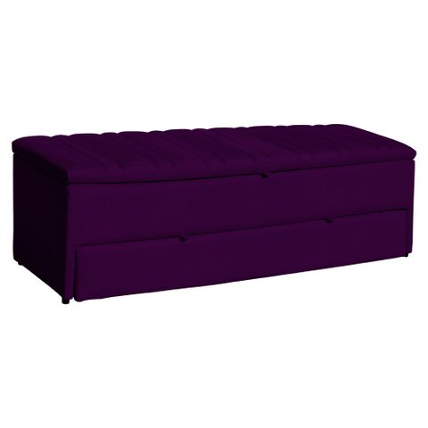 Calçadeira Recamier Baú Sapateira Casal 140cm Ayla Veludo Tampo Reto - Estopar Ayla 140cm Veludo Rox
