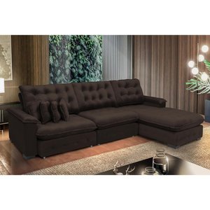 Sofá Berlin 3.85x2.10m com Chaise Super Pillow Top - Marrom