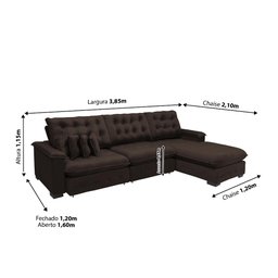Sofá Berlin 3.85x2.10m com Chaise Super Pillow Top - Marrom - 2