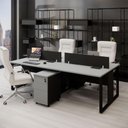 Ver imagem 1 de Mesa Dupla para Escritório Linha Corporativa Alto Padrão 6 Gavetas 240cm Cinza Sagrado com Preto