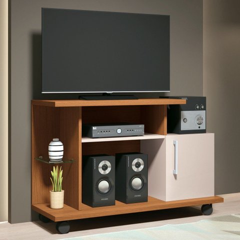Rack para Sala Pequena Tv até 26 Pol. 100cm Marte H01 Off White/cinamomo - Mpozenato