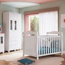 Ver imagem 1 de Quarto de Bebê com Berço 3 em 1, Guarda-Roupa 3 Portas com Janelas 100% MDF Aurora Espresso Móveis Branco/Brilho