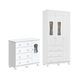 Quarto Infantil com Guarda Roupas 3 Portas e Cômoda com Janelas 100% Mdf Lana Espresso Móveis - 2