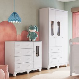 Quarto Infantil com Guarda Roupas 3 Portas e Cômoda com Janelas 100% Mdf Lana Espresso Móveis - 1