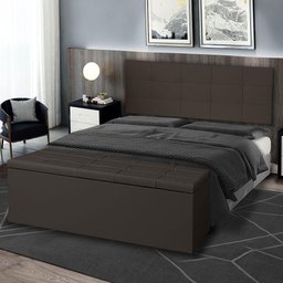 Kit Painel e Calçadeira Baú Casal 1,40m Roma Corano Marrom - Pallazio - 6
