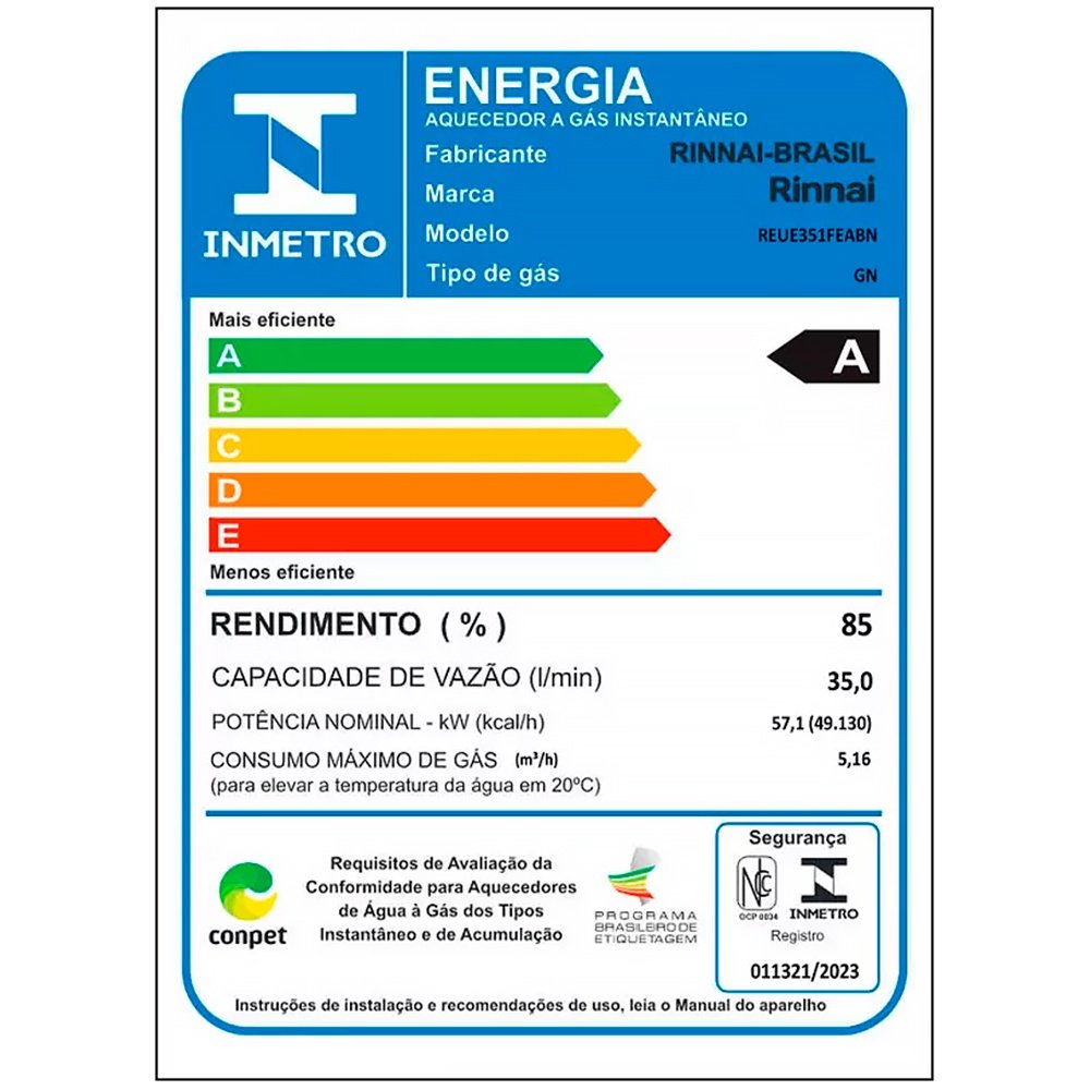 Aquecedor de Água a Gás Rinnai 35 Litros E35 Fea para Gn (digital com Controle) - 7