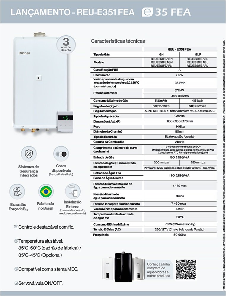 Aquecedor de Água a Gás Rinnai 35 Litros E35 Fea para Gn (digital com Controle) - 8