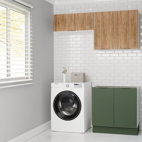 Lavanderia Modulada 3 Peças sem Tampo com Rodapé Ipanema CabeCasa MadeiraOriginals Verde/Folha/Acácia
