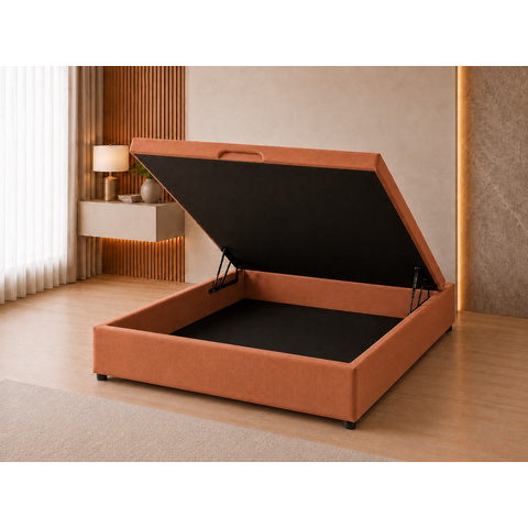 Cama Box Baú Casal com Encaixe para Colchão e Puxador Embutido:Terracota