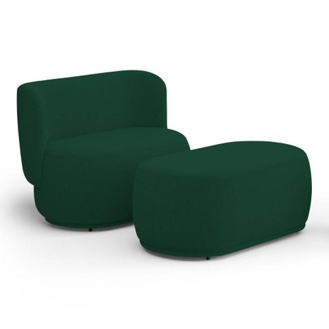 Namoradeira com Puff Molly 2 Lugares Verde Bouclê Desk Design