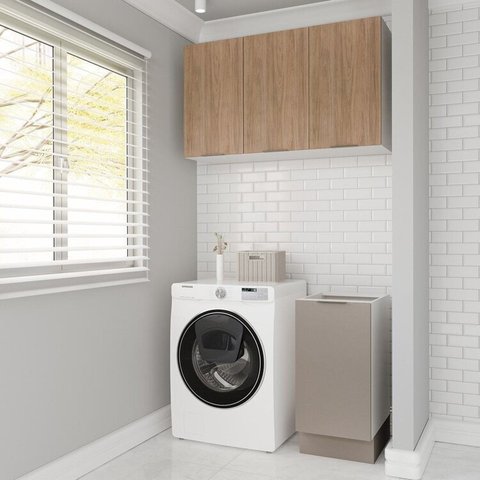 Lavanderia Planejada 2 Peças sem Tampo com Rodapé Ipanema CabeCasa MadeiraOriginals Marrom/Fendi/Acácia