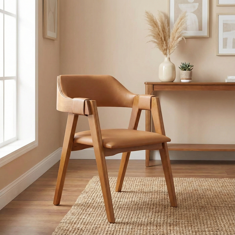 Cadeira de Jantar Estofada em Madeira Maciça e Corino Dalia