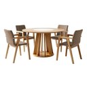 Ver imagem 2 de Conjunto Sala de Jantar 4 Lugares Redonda com Prato Giratório Mesa e Cadeira Flora Marrom/Cinamomo/Off White/Linho Bege