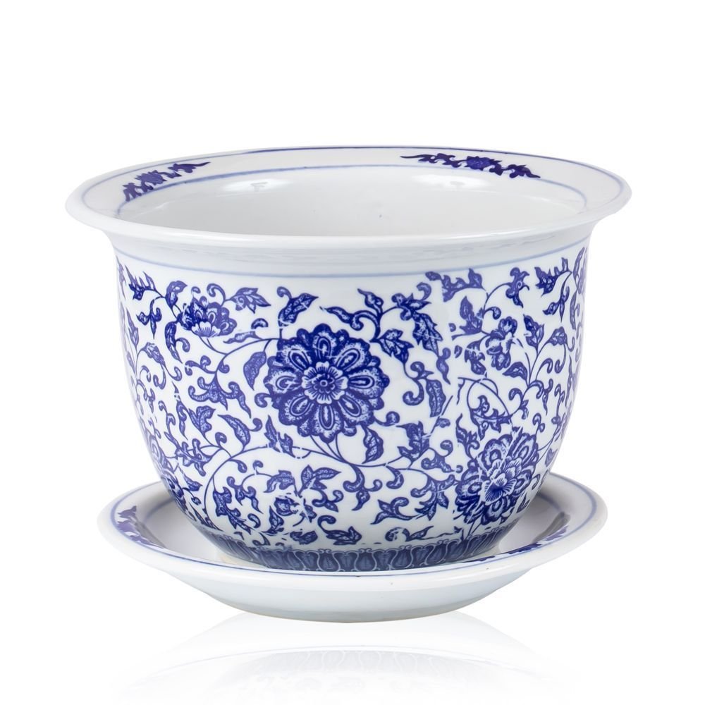 Vaso Porcelana Azul e Branco "p" com Prato