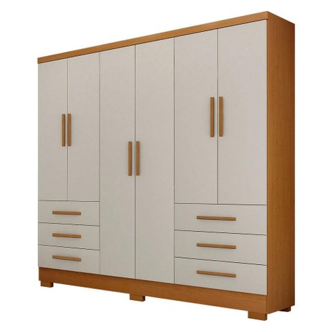 Guarda Roupa Casal Berlim 6 Portas 6 Gavetas Cinamomo Fendi com Pés - Novo Horizonte