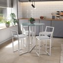 Ver imagem 1 de Conjunto Mesa Redonda Vidro 4 Cadeiras Pequena Estofado Industrial White