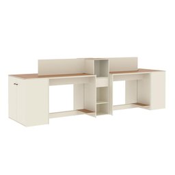 Estação de Trabalho 4 Lugares Office Smart 4 Mesas 2 Armários 2 Aparador - Off White e Cedro - 3