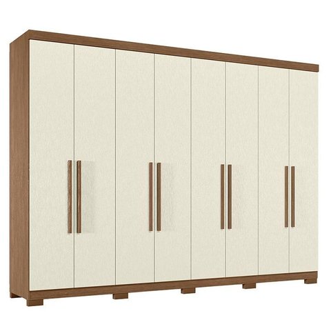 Guarda Roupa Casal 8 Portas 4 Gavetas Master New Jatobá Areia Acetinado com Pés - Santos Andirá