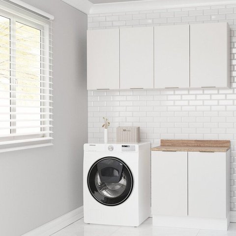 Lavanderia Modulada 3 Peças 2 Armários Aéreos 1 Balcão 2 Portas Ipanema CabeCasa MadeiraOriginals Branco