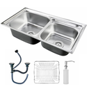 Ver imagem 2 de Kit Cuba Dupla Cozinha Gourmet Aço Inox Acessórios e Torneira Flexível Brinovar