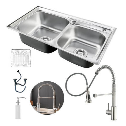 Kit Cuba Dupla Cozinha Gourmet Aço Inox Acessórios e Torneira Flexível Brinovar