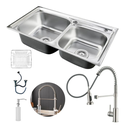Ver imagem 1 de Kit Cuba Dupla Cozinha Gourmet Aço Inox Acessórios e Torneira Flexível Brinovar