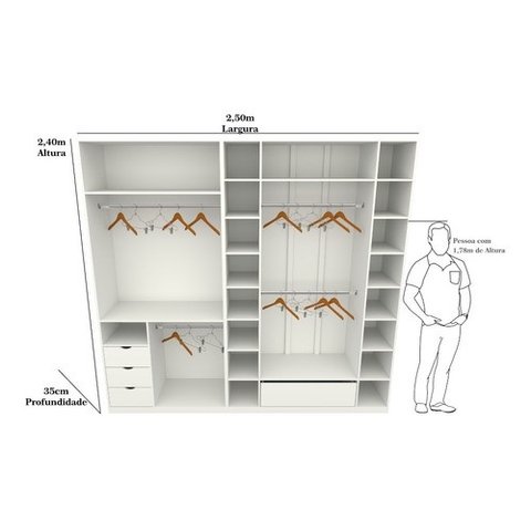 Kit Closet Loja Armário Colmeia Cabideiro M40 100% Mdf - Branco