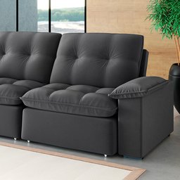 Sofá 4 Lugares Retrátil Bolívia 270 cm Veludo Grafite Pés Tabaco - D'Rossi DRossi - 3 Sofá 4 Lugares Retrátil Bolívia 270 cm Veludo Grafite Pés Tabaco - D'Rossi DRossi - 3