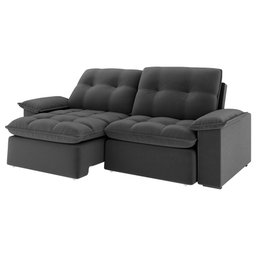 Sofá 4 Lugares Retrátil Bolívia 270 cm Veludo Grafite Pés Tabaco - D'Rossi DRossi - 1 Sofá 4 Lugares Retrátil Bolívia 270 cm Veludo Grafite Pés Tabaco - D'Rossi DRossi - 1