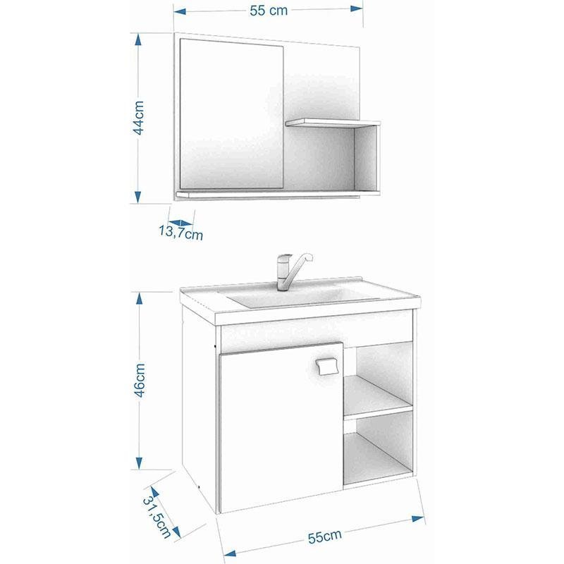 Conjunto para Banheiro com 1 Porta e Cuba Bia-MGM Móveis. - Branco - 3