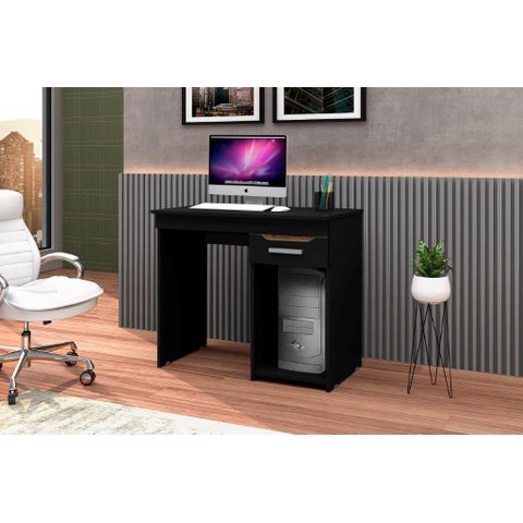 Mesa / Escrivaninha Qu para Computador com Nicho para Cpu 1 Gaveta Cor Preto / Canela Romar