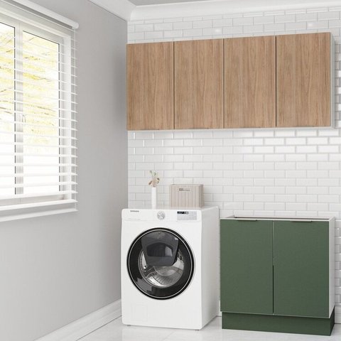Conjunto Lavanderia Modulada 3 Peças sem Tampo com Rodapé Ipanema CabeCasa MadeiraOriginals Madeiramadeira Verde/Folha/Acácia