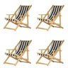 Conjunto 4 Espreguiçadeiras Preguiçosa Dobrável Madeira Maciça Natural com Tecido - Listrado Preto - 1