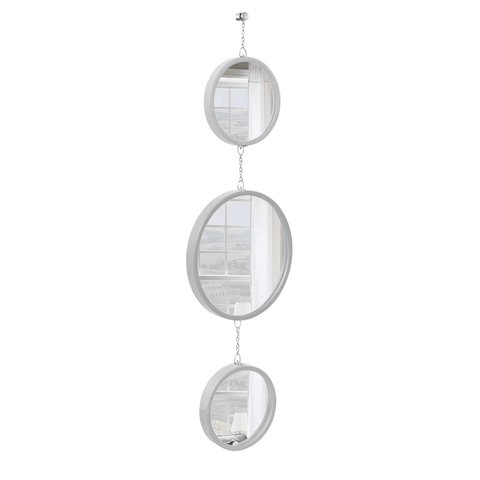 Espelho Decorativo Triplo Cinza Alça Corrente 20 cm 30 cm 20 cm Redondo