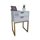 Ver imagem 1 de Mesa de Cabeceira Off White 40cm Eco Industrial 2 Gavetas Quarto Cama Base Metal Preta Puxador Gold