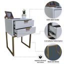 Ver imagem 3 de Mesa de Cabeceira Off White 40cm Eco Industrial 2 Gavetas Quarto Cama Base Metal Preta Puxador Gold