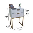 Ver imagem 2 de Mesa de Cabeceira Off White 40cm Eco Industrial 2 Gavetas Quarto Cama Base Metal Preta Puxador Gold