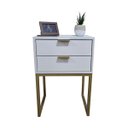 Ver imagem 5 de Mesa de Cabeceira Off White 40cm Eco Industrial 2 Gavetas Quarto Cama Base Metal Preta Puxador Gold