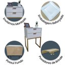 Ver imagem 4 de Mesa de Cabeceira Off White 40cm Eco Industrial 2 Gavetas Quarto Cama Base Metal Preta Puxador Gold