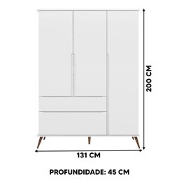 Guarda Roupa 3 Portas Branco Mei Shop Jm Baby - 4